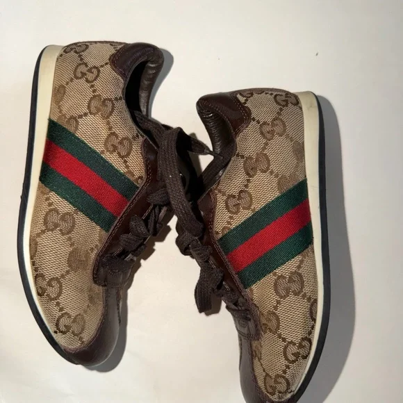 Gucci Kids Brown Sneakers with Green and Red Stripes - Picture 6 of 12